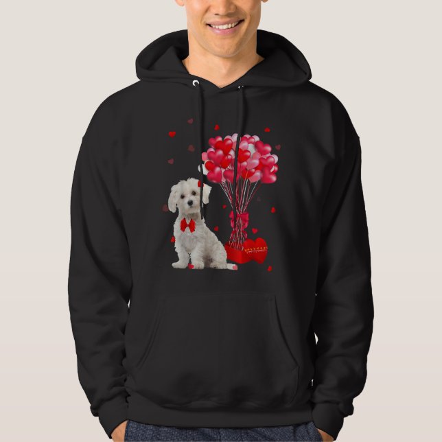 Cute Maltese Valentines day Heart Hund älskare TSh Hoodie (Framsida)
