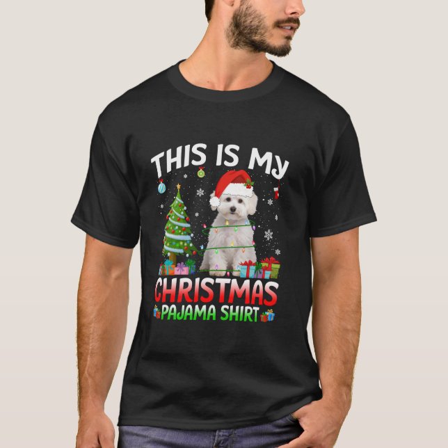 Cute Maltesisk Hund Santa jul Ljus Hund älskare T Shirt (Framsida)