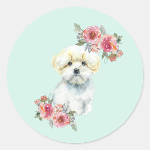 Cute MaltPuppy Hund Watercolor Runt Klistermärke