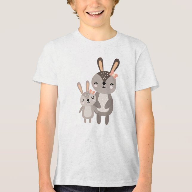 Cute Mama Bunny Standing with Baby Bunny T Shirt (Framsida)