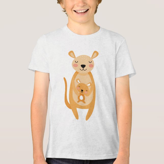 Cute Mama Kangaroo Hugging Baby Joey Illustration T Shirt (Framsida)
