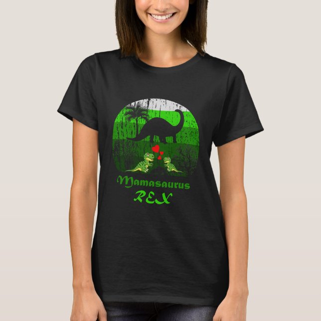 Cute Mamasaurus Rex Två barn Dinosaur Mammor T Shirt (Framsida)