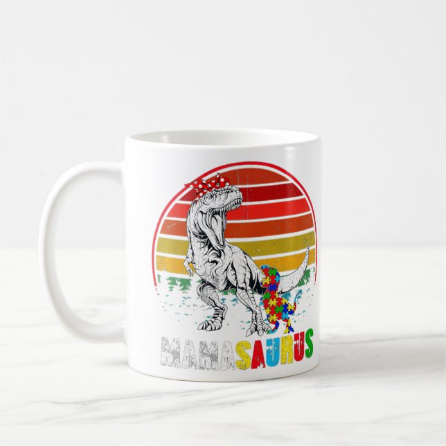 Cute Mamasaurus T rex Dinosaur Mamma Autism Awaren Kaffemugg (Vänster)