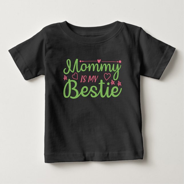 Cute Mamma är min Bestie Quote Rosa Grönt Baby T Shirt (Framsida)