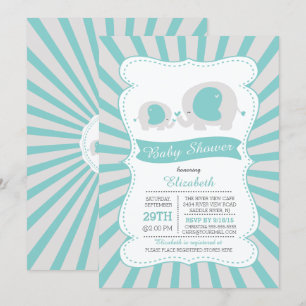 Cute Mamma Baby Elephant Boys Baby Shower Inbjudningar