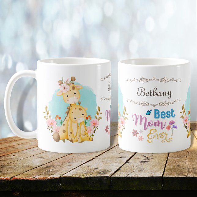 Cute Mamma Baby Giraffes Best Mamma Alltid Personl Kaffemugg (Skapare uppladdad)