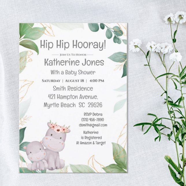 Cute Mamma Baby Hippo Greeney Baby Shower Inbjudningar (Skapare uppladdad)