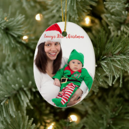 Cute Mamma Baby i Elf Costume Photo Första julen Julgransprydnad Keramik