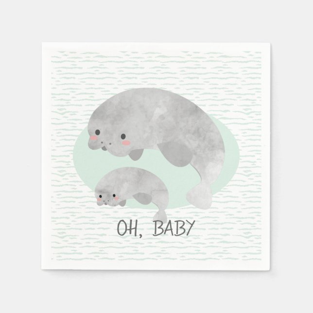 Cute Mamma & Baby Manatee med Vinkara babyskor Pappersservett (Framsidan)