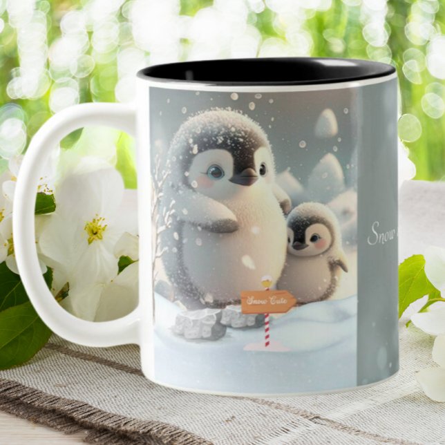 Cute Mamma & Baby Penguin Snö Personlig Två-Tonad Mugg (Skapare uppladdad)