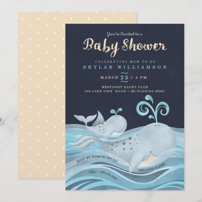 Cute Mamma & Baby Whale Nautical Baby Shower Inbjudningar (Fram/baksida)