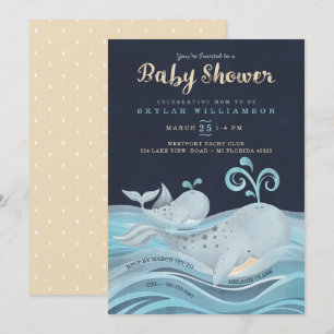 Cute Mamma & Baby Whale Nautical Baby Shower Inbjudningar