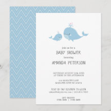 Cute Mamma & Baby Whales Blue Chevron Baby Shower