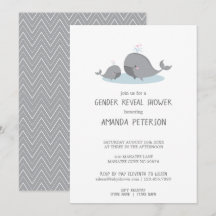 Cute Mamma & Baby Whales Blue Chevron Gender Revea
