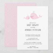 Cute Mamma & Baby Whales Rosa Chevron Baby Shower
