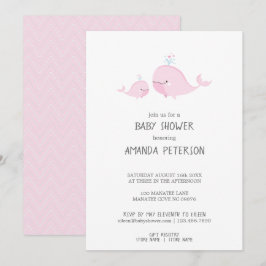 Cute Mamma & Baby Whales Rosa Chevron Baby Shower Inbjudningar