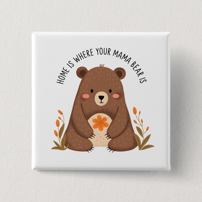 Cute Mamma Bear med blommor Knapp (Framsida)