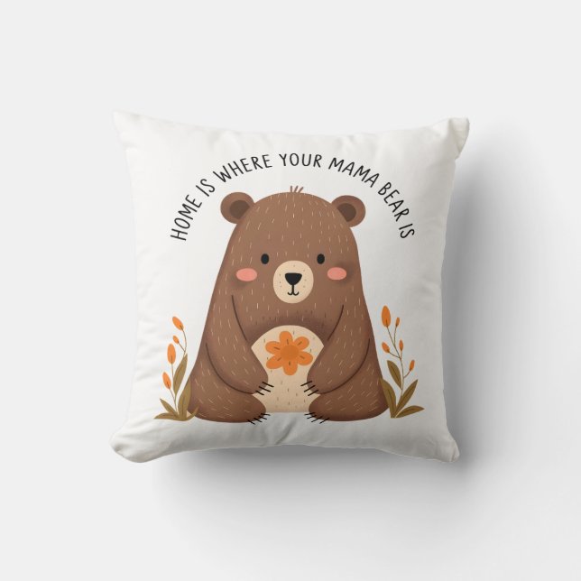 Cute Mamma Bear med blommor Kudde (Framsida)