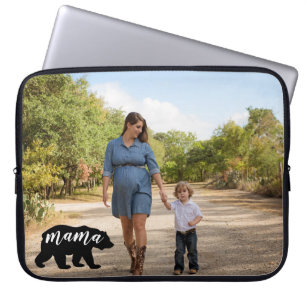 Cute Mamma Bear Silhouette med personlig foto Laptop Fodral