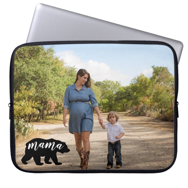Cute Mamma Bear Silhouette med personlig foto Laptop Fodral (Framsidan)