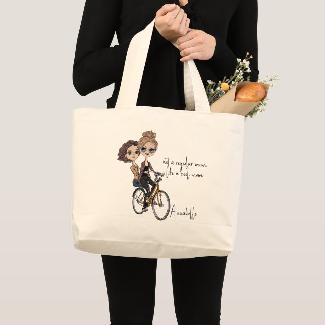 Cute Mamma/Dotter på Bicycle Teckning "Coola Mamma Jumbo Tygkasse (Framsida (produkt))