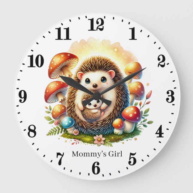 Cute Mamma Flickhedgehog add namn Stor Klocka (Framsida)