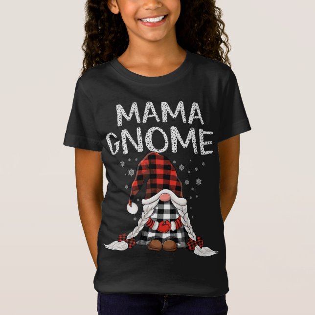 Cute Mamma Gnomes checkar röd Play mönster jul T Shirt (Framsida)