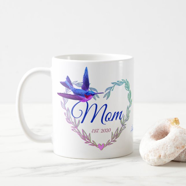Cute Mamma Heart Hummingbird Lila Blue Coffee Mugg (Med munk)