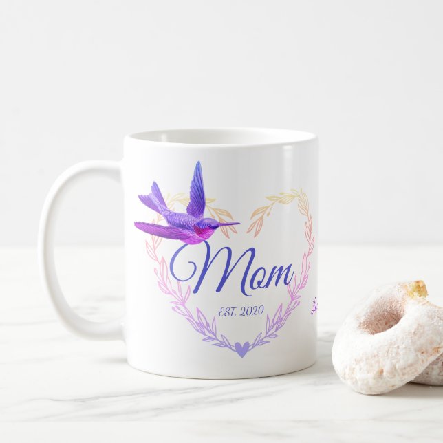 Cute Mamma Heart Hummingbird Lila Rosa Coffee Mugg (Med munk)