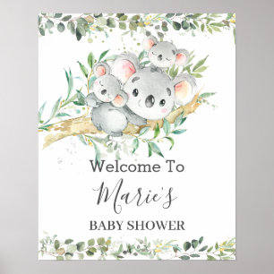 Cute Mamma Koala Twillingars Greenery Neutralt Bab Poster