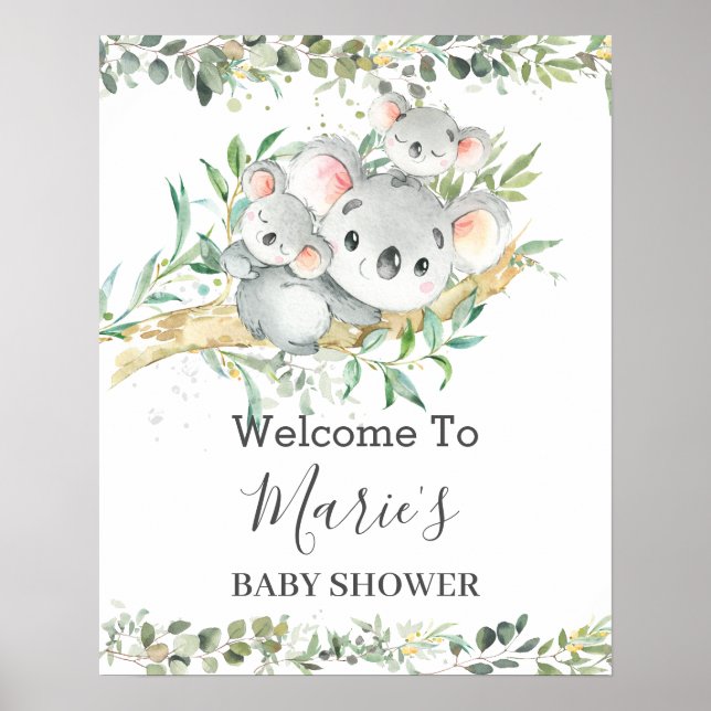 Cute Mamma Koala Twillingars Greenery Neutralt Bab Poster (Framsidan)