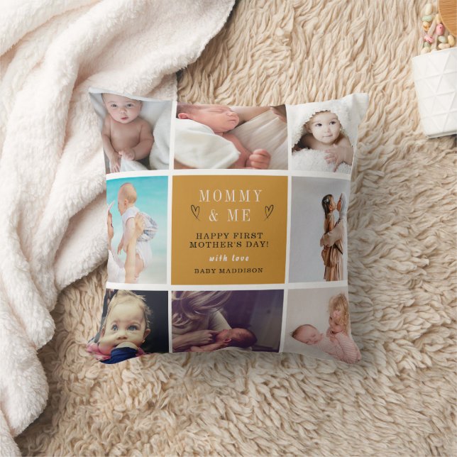 Cute Mamma & Me Photo Collage - första Mor-dagen Kudde (Filt)