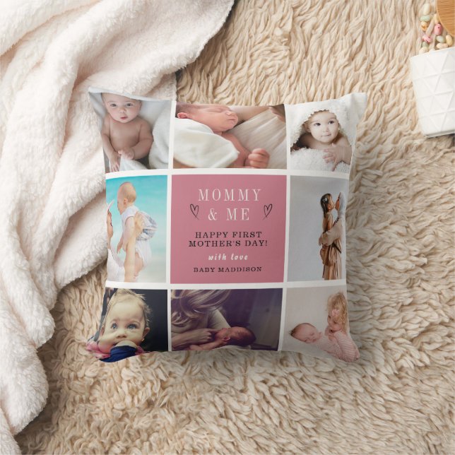 Cute Mamma & Me Photo Collage - första Mor-dagen Kudde (Filt)