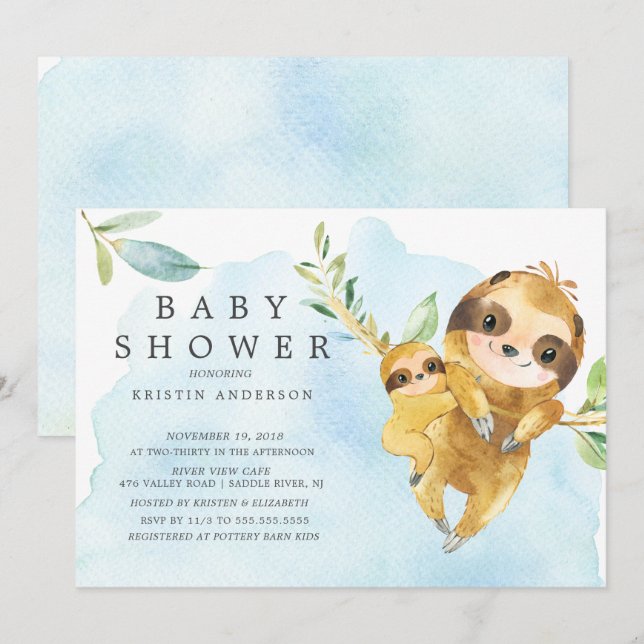 Cute Mamma med Baby Sloth Baby Shower Inbjudningar (Fram/baksida)