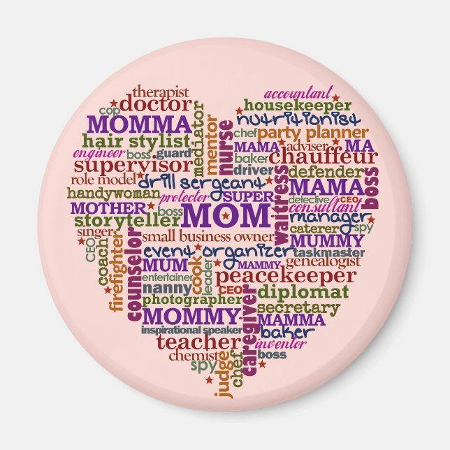 Cute Mamma Mors dag Ord Art Heart Magnet (Framsidan)
