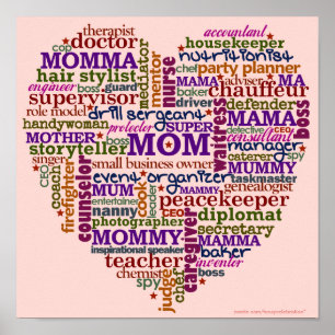 Cute Mamma Mors dag Ord Art Heart Poster