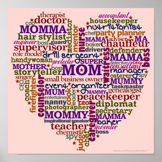 Cute Mamma Mors dag Ord Art Heart Poster (Framsidan)