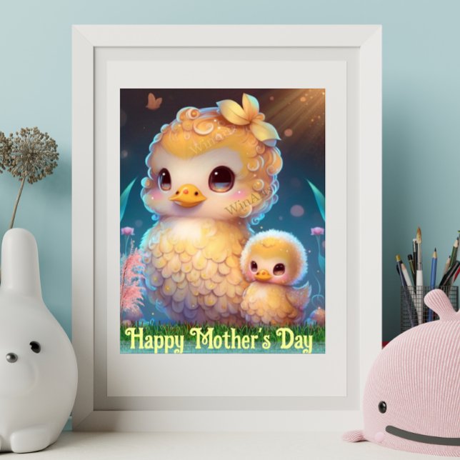 Cute Mamma och Baby Anka i Garden Mors dag Art Poster (Skapare uppladdad)