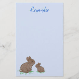 Cute Mamma och Baby Bunny i Klöver Blue Brevpapper