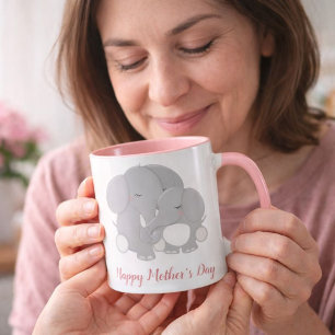 Cute Mamma och Baby Elephant Lycklig Mors dag Mugg