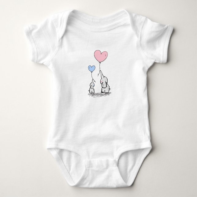 Cute Mamma och Baby Elephants Baby One Biet Tee (Framsida)