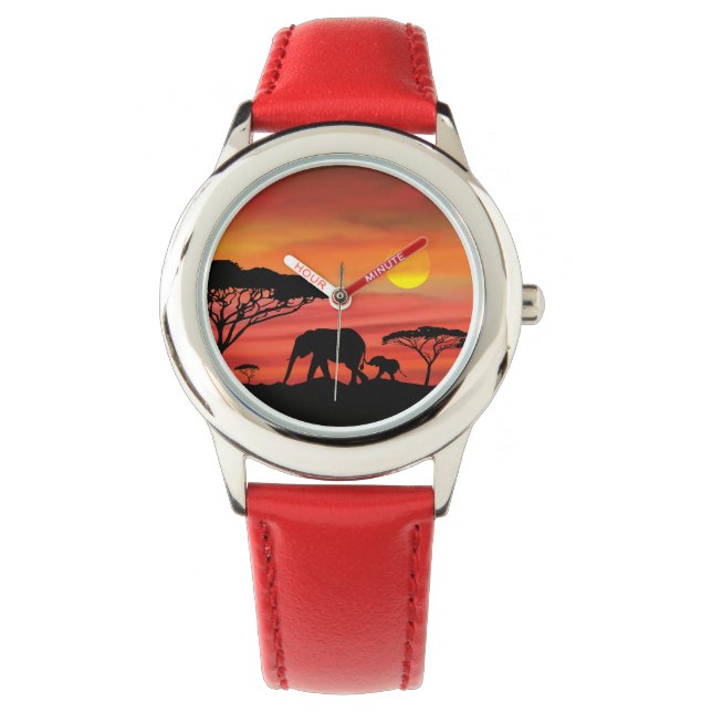 Cute Mamma och Baby Elephants i Serengeti Armbandsur (Framsida)