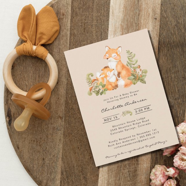 Cute Mamma och Baby Fox Woodland Baby Shower Inbjudningar (Skapare uppladdad)
