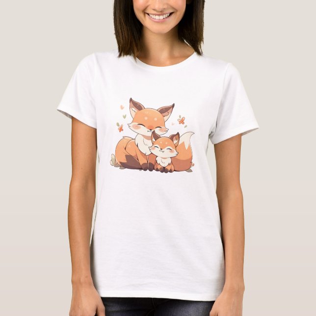 Cute mamma och baby räv t shirt (Framsida)