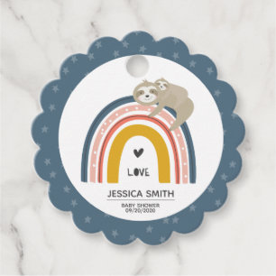 Cute Mamma och Baby Sloth Rainbow Baby Shower Gåvor Etiketter