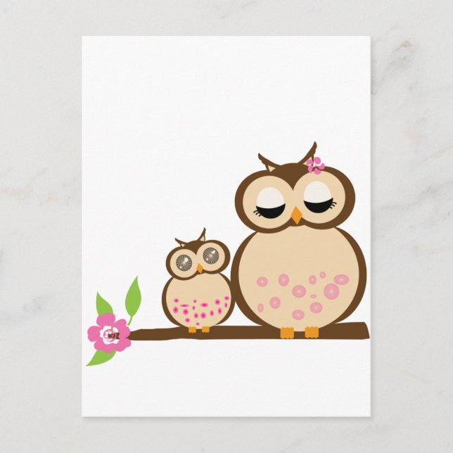 Cute mamma och baby uggla vykort (Framsida)