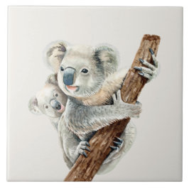 Cute Mamma och Baby vattenfärgen Koala på ljusbrun Kakelplatta