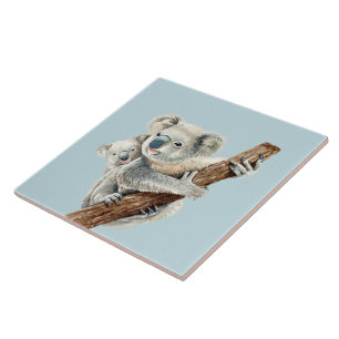 Cute Mamma och Baby vattenfärgen Koala på stålb Kakelplatta