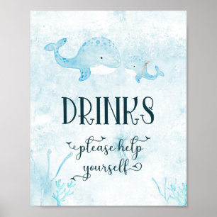 Cute Mamma och Baby Whale Drinks Poster