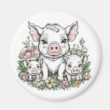 Cute Mamma och Piglets i Blommor
